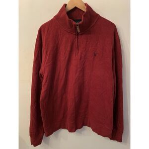 GANT 1/4 Zip Pullover Sweater Bright Red Cotton Size XL Leather Zip Mock Neck